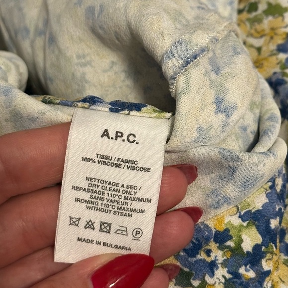 A.P.C. Christa floral A-Line crêpe de chine Blue & Yellow skirt Size 34FR - US2 - Picture 7 of 8